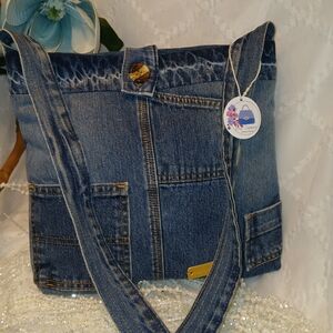 Chic Denim Crossbody Bag with Button Detail